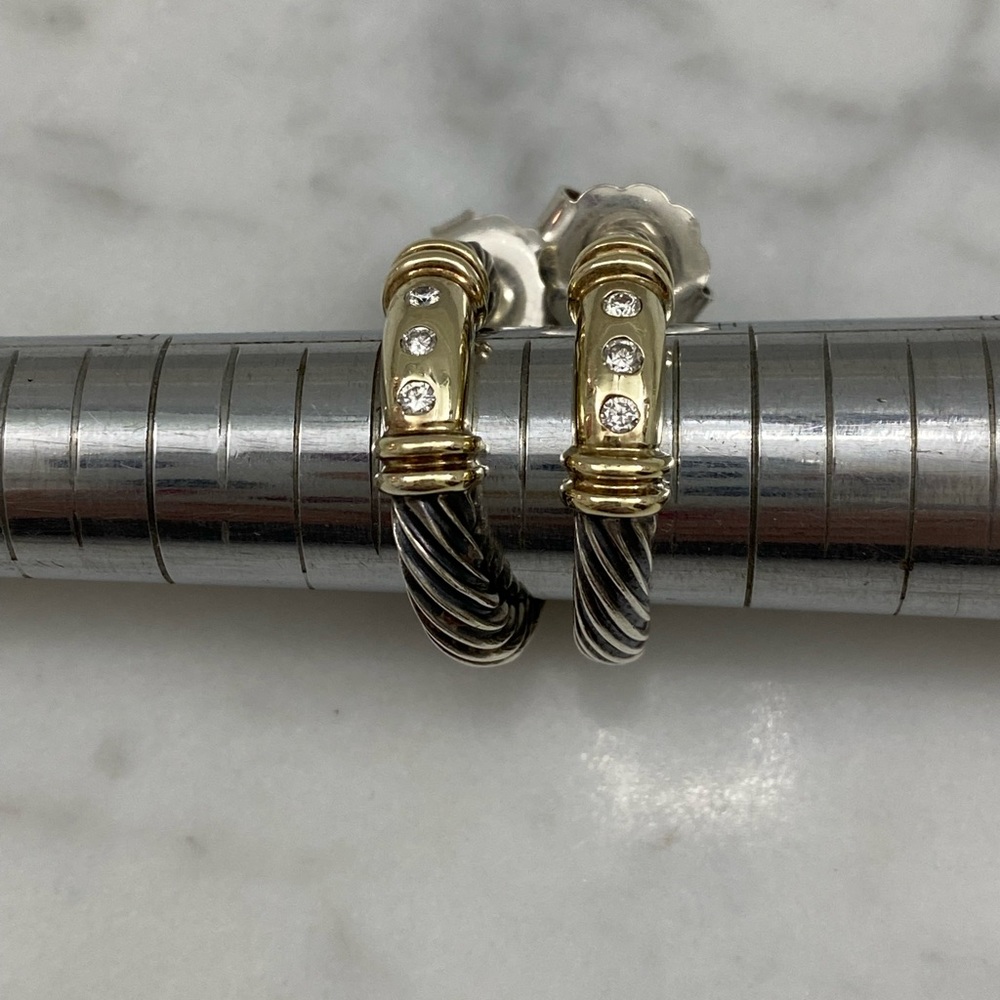 DAVID YURMAN STERLING & 14K with diamonds hoop earrings